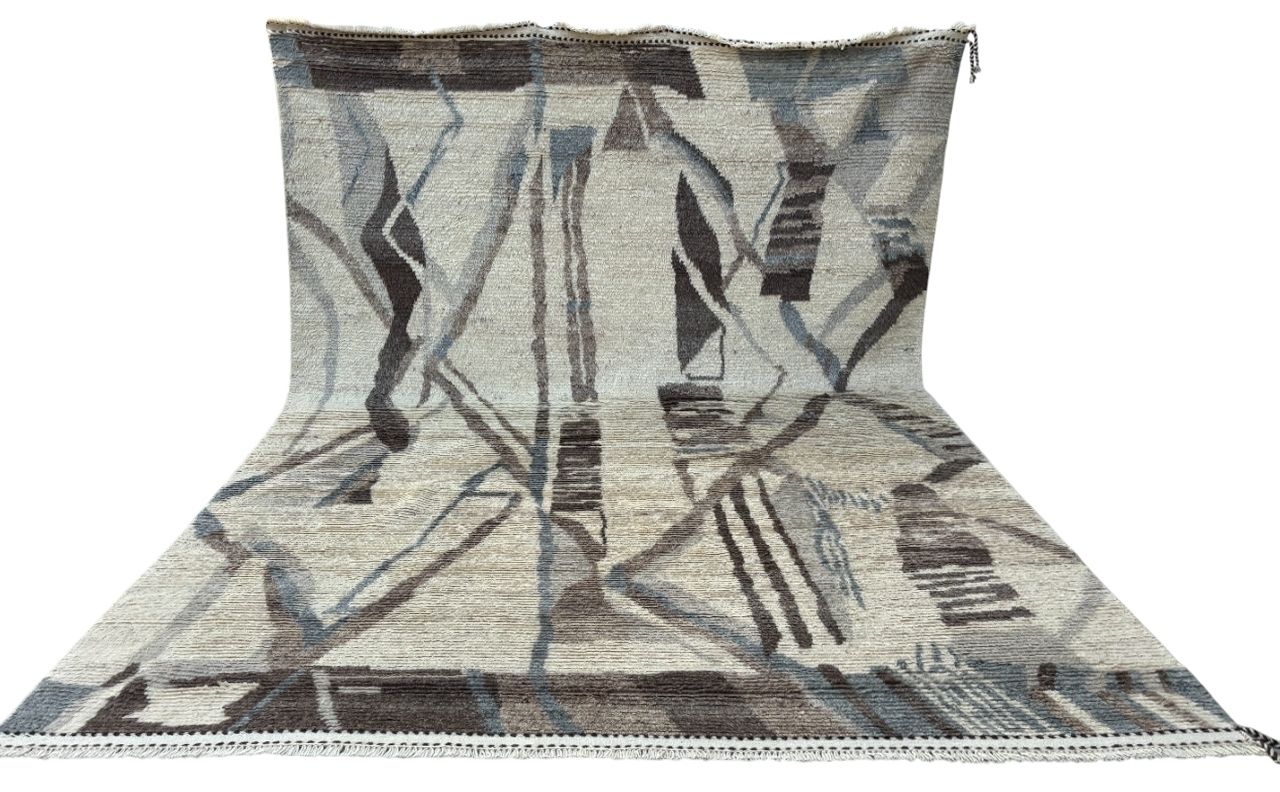 275x365 Cm Vintage Hand Knotted Moroccan Design Rug. 100% Natural Wool. Handmade Beni Ourain Carpet. 100% Natural Wool photo furniture