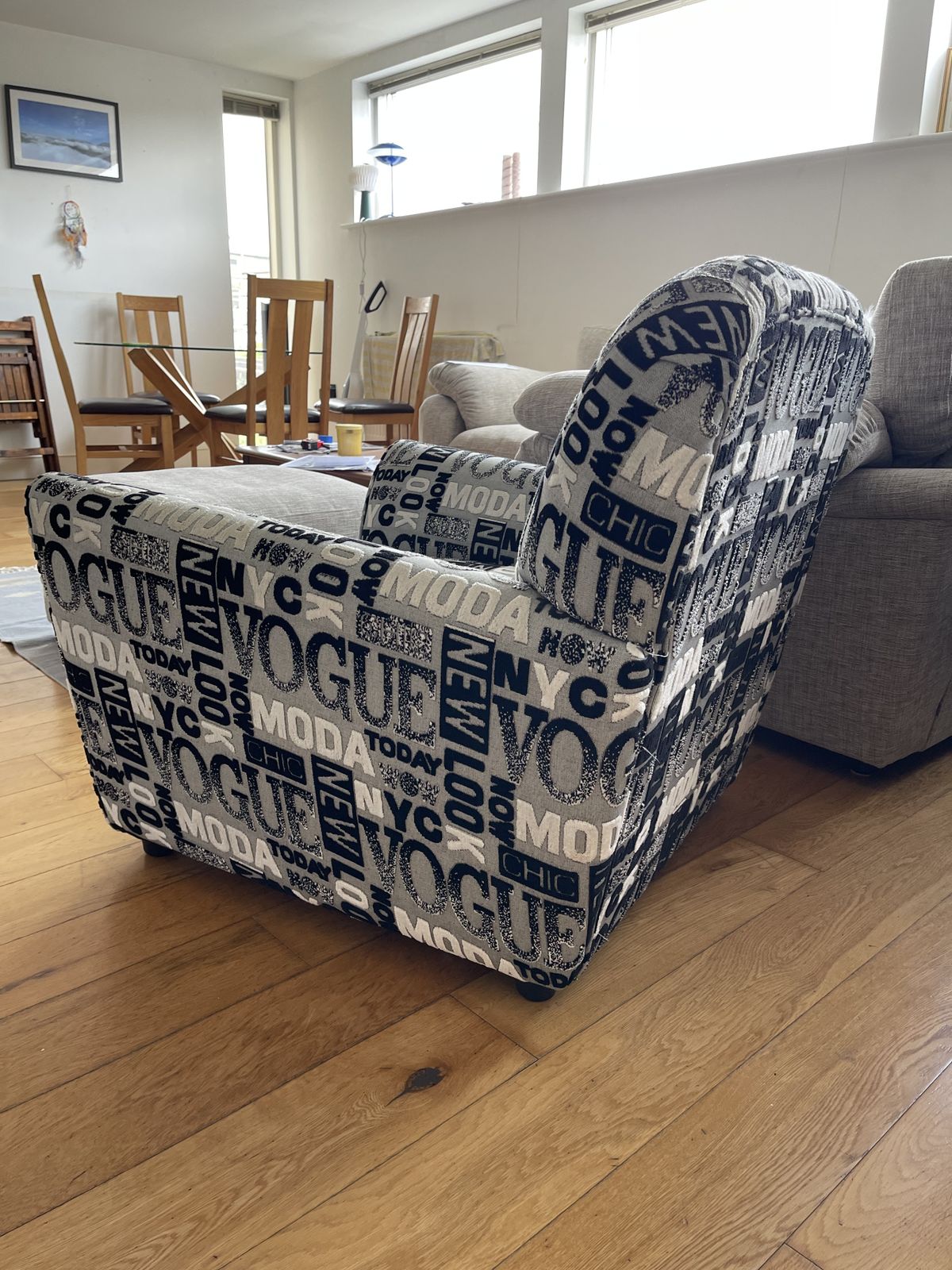 Fashion Print Grey Armchair (One Of A Kind) photo for sale