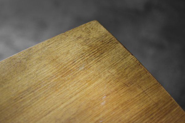 photo furniture Mid Century Modern Scandinavian Cherry Wood Coffee Table With Woven Shelf, 1960s