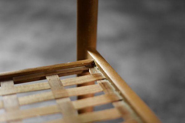 Furniture Mid Century Modern Scandinavian Cherry Wood Coffee Table With Woven Shelf, 1960s photo