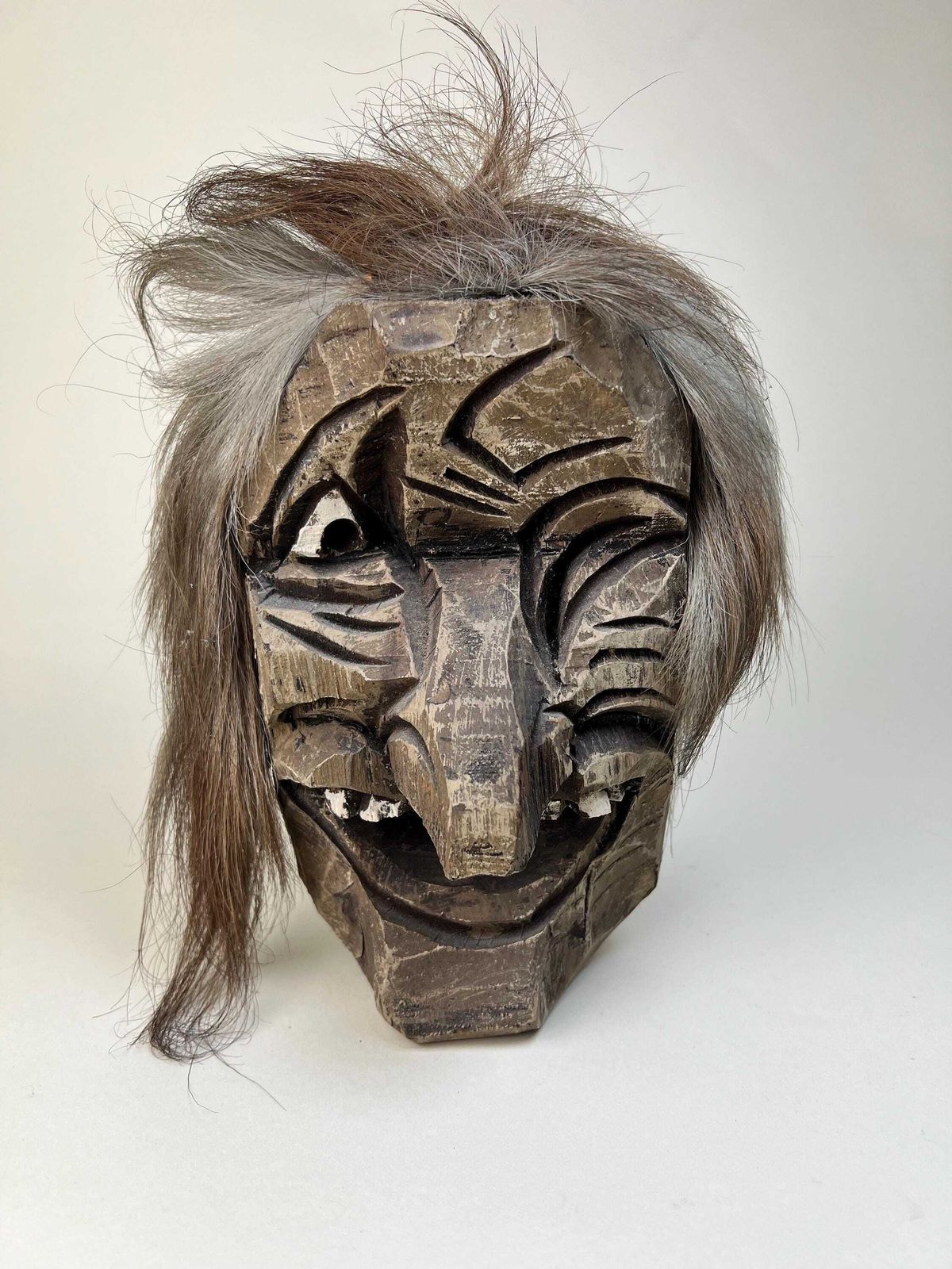 Wood Folk Wall Mask, Traditional Wall Mask From Switzerland, Handmade Rustic Decor