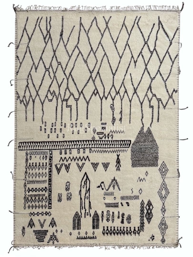 305x427 Cm Vintage Hand Knotted Moroccan Style Large Area Rug, Beni Ourain Carpet. 100% Natural Wool