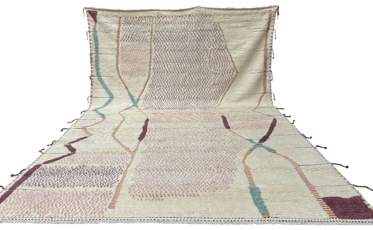 305x427 Cm Hand Knotted Moroccan Style Area Rug. 100% Natural Wool. Vintage Oversize Carpet photo furniture