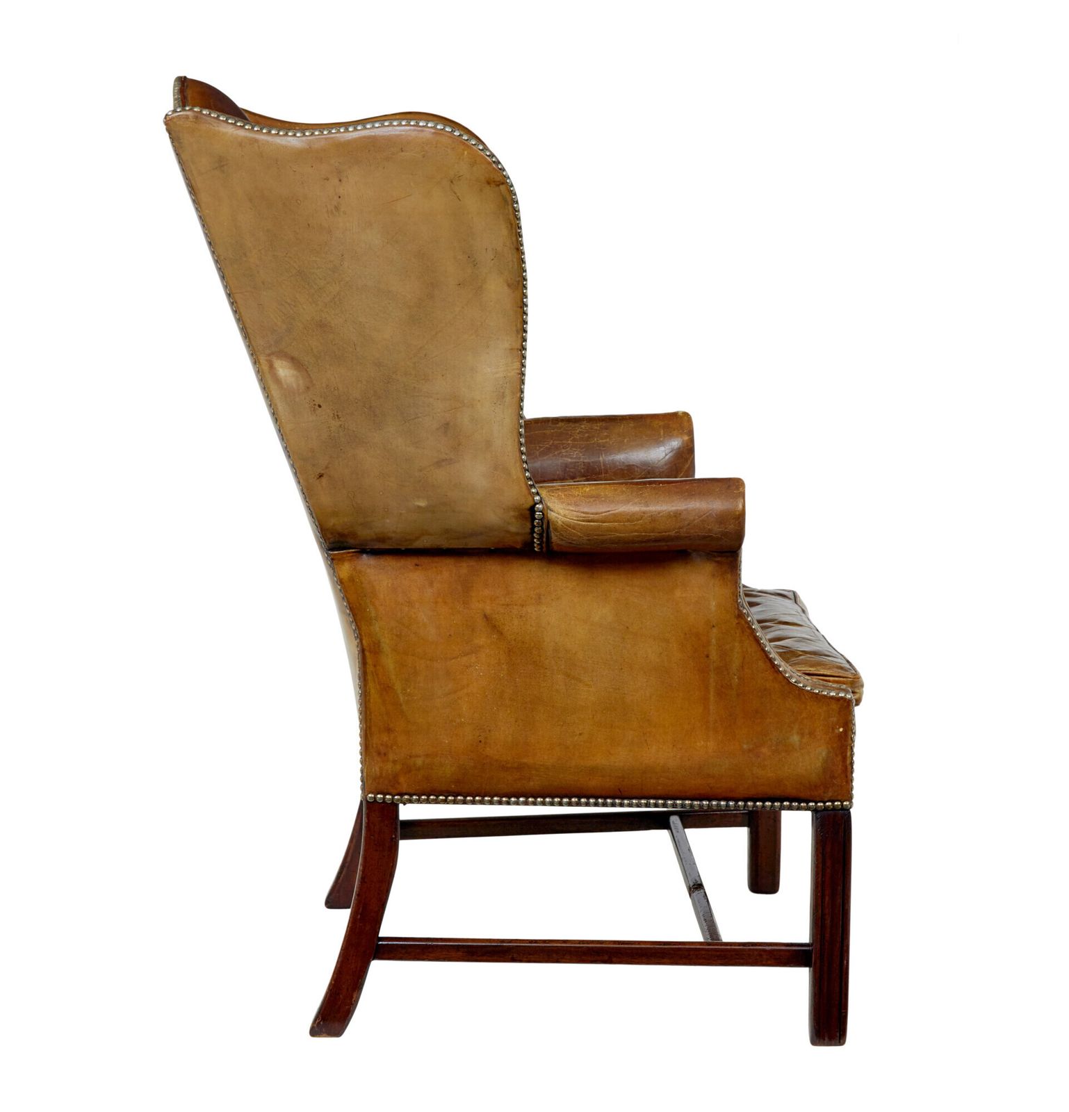 Early 20th Century Tan Leather Wing Back Armchair photo for sale
