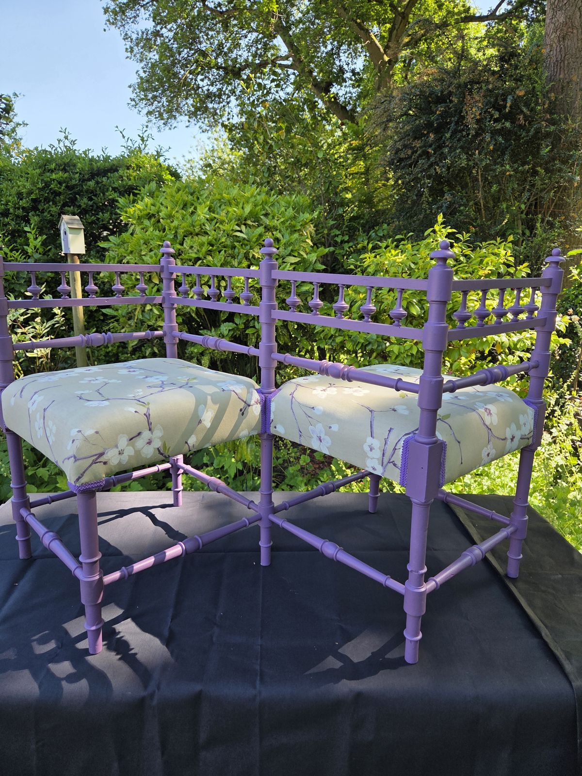 Rare Vintage Lavender Tête à Tête Conversation Seat With Floral Upholstery photo buy