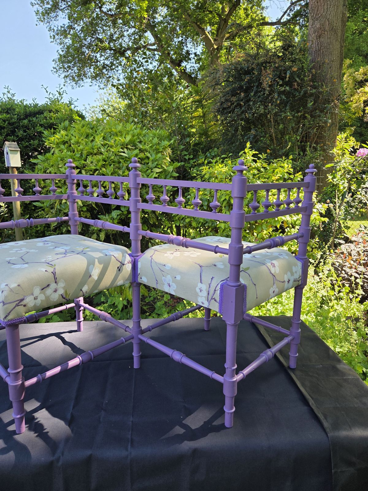 photo furniture Rare Vintage Lavender Tête à Tête Conversation Seat With Floral Upholstery
