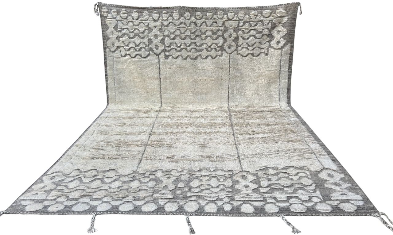275x365 Cm Vintage Hand Knotted Moroccan Design Rug. Handmade Beni Ourain Carpet. 100% Natural Wool photo Textiles