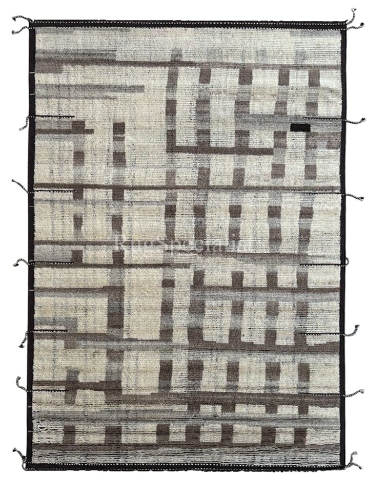 275x365 Cm Vintage Hand Knotted Moroccan Design Rug. Handmade Beni Ourain Carpet. 100% Natural Wool