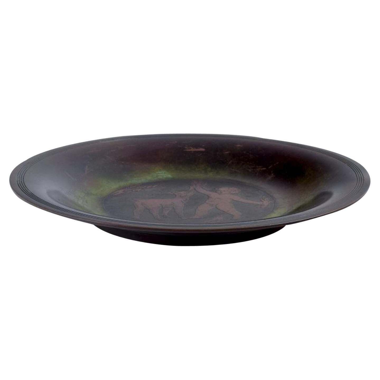 Just Andersen. Rare Bronze Dish. With A Motif Of Boy And Goat Kid.