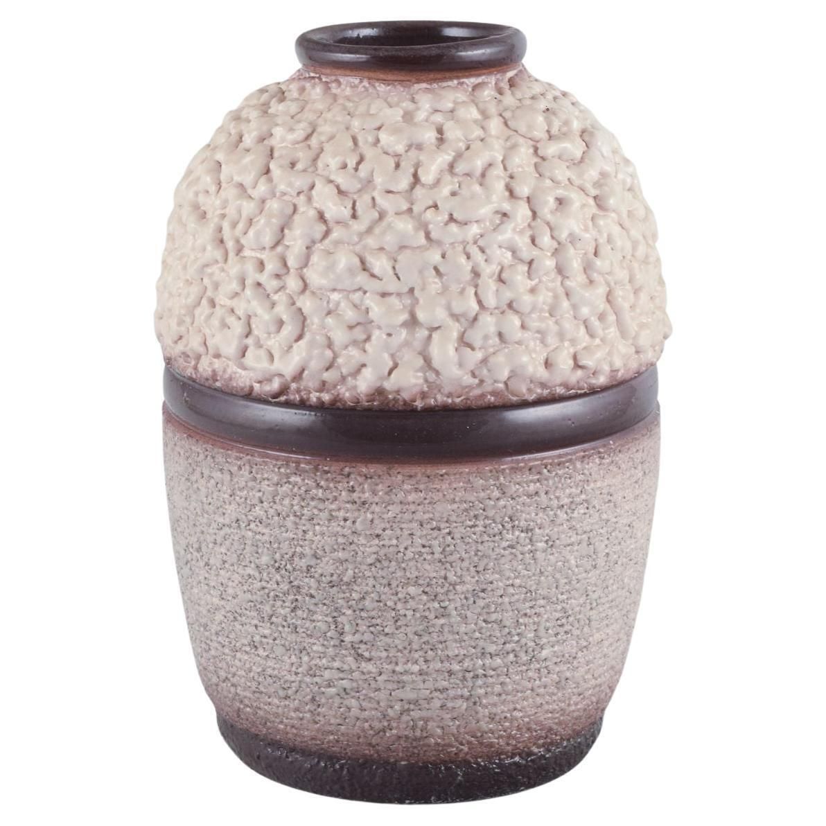 French Ceramicist. Ceramic Vase. Lava Glaze In Light And Brown Colours.