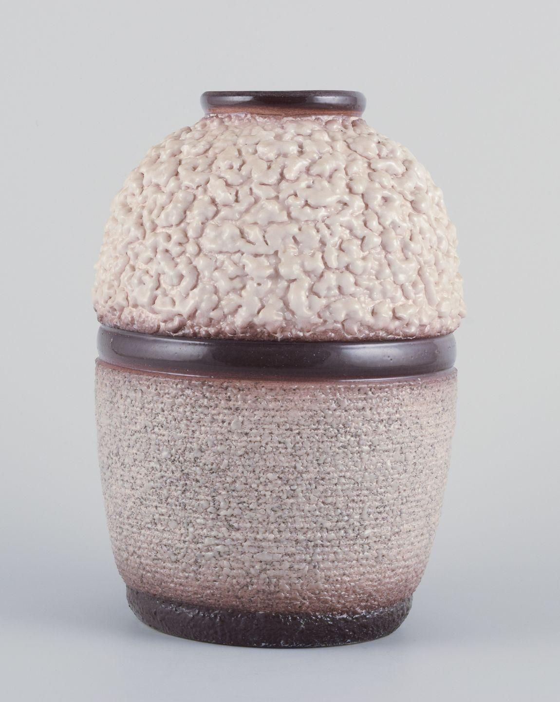 French Ceramicist. Ceramic Vase. Lava Glaze In Light And Brown Colours. photo furniture