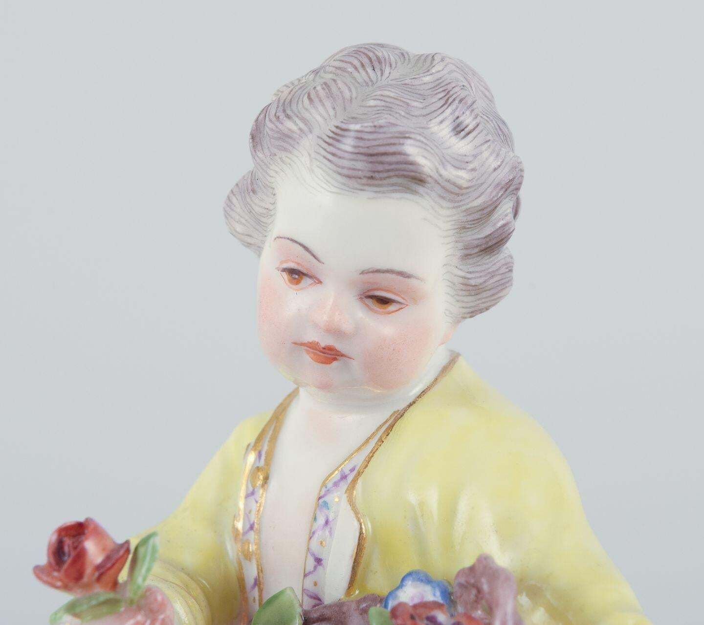 Meissen, Germany. Porcelain Figurine Of Boy With Basket Of Flowers. Ca 1900 photo Home Decor