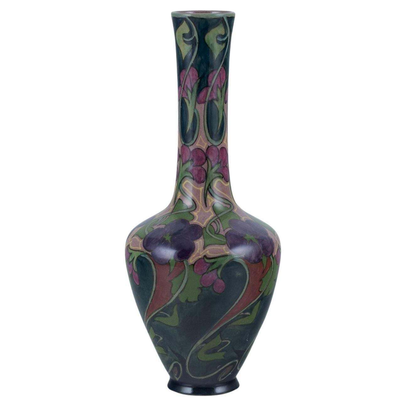 Zuid Holland, Gouda. Unique Art Nouveau Vase In Glazed Ceramic.