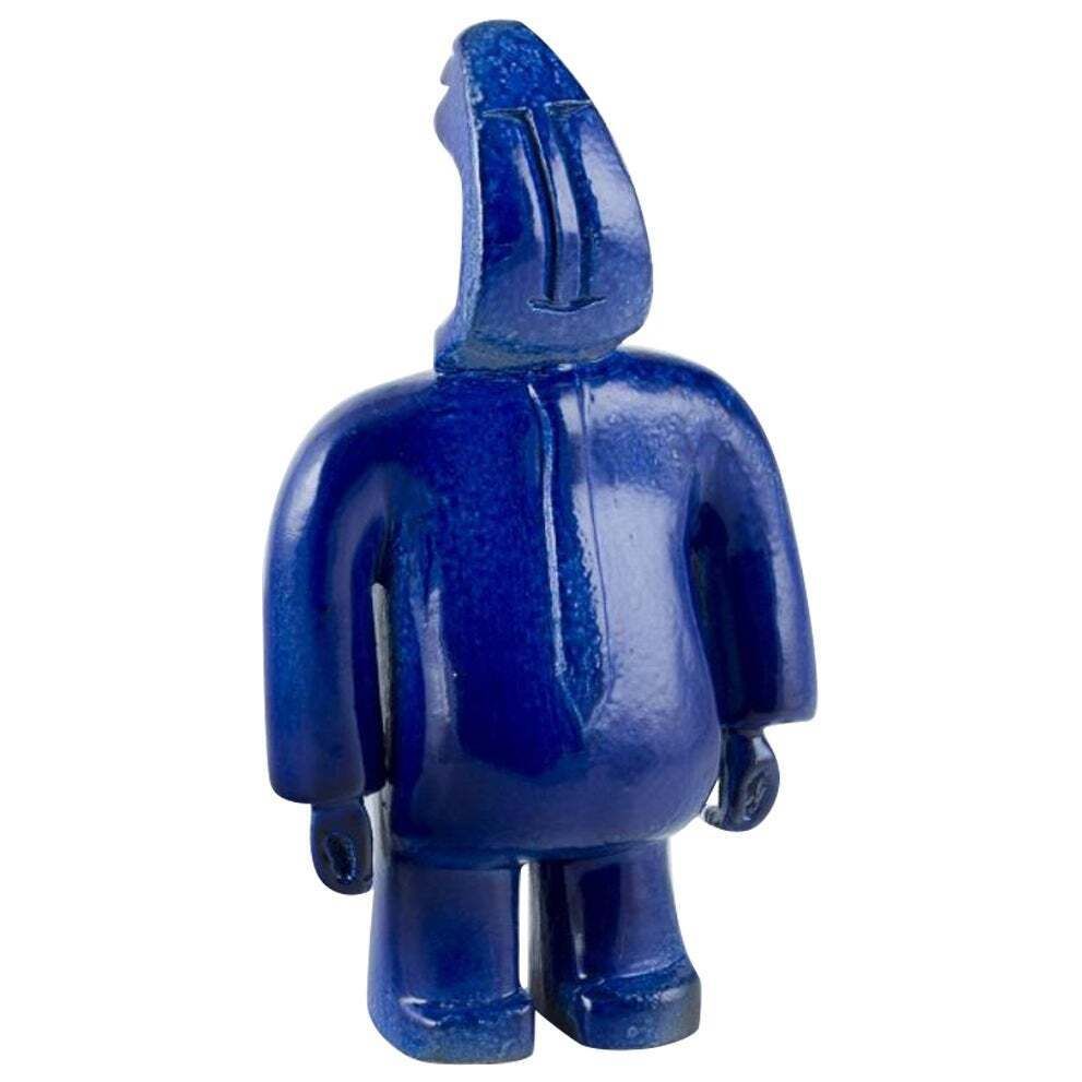 Bernard Lombot, French Ceramicist. Unique Ceramic Sculpture, Standing Blue Man.
