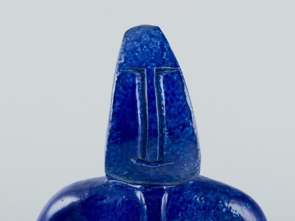 Bernard Lombot, French Ceramicist. Unique Ceramic Sculpture, Standing Blue Man. photo Art