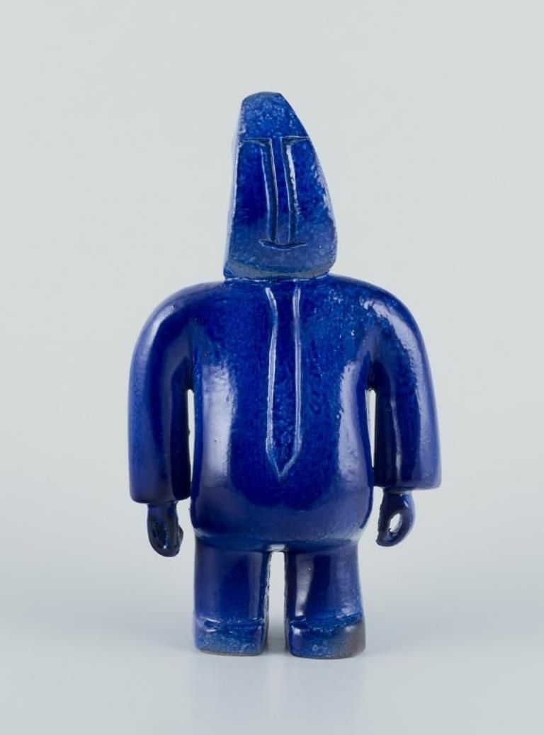 Bernard Lombot, French Ceramicist. Unique Ceramic Sculpture, Standing Blue Man. photo 422.0