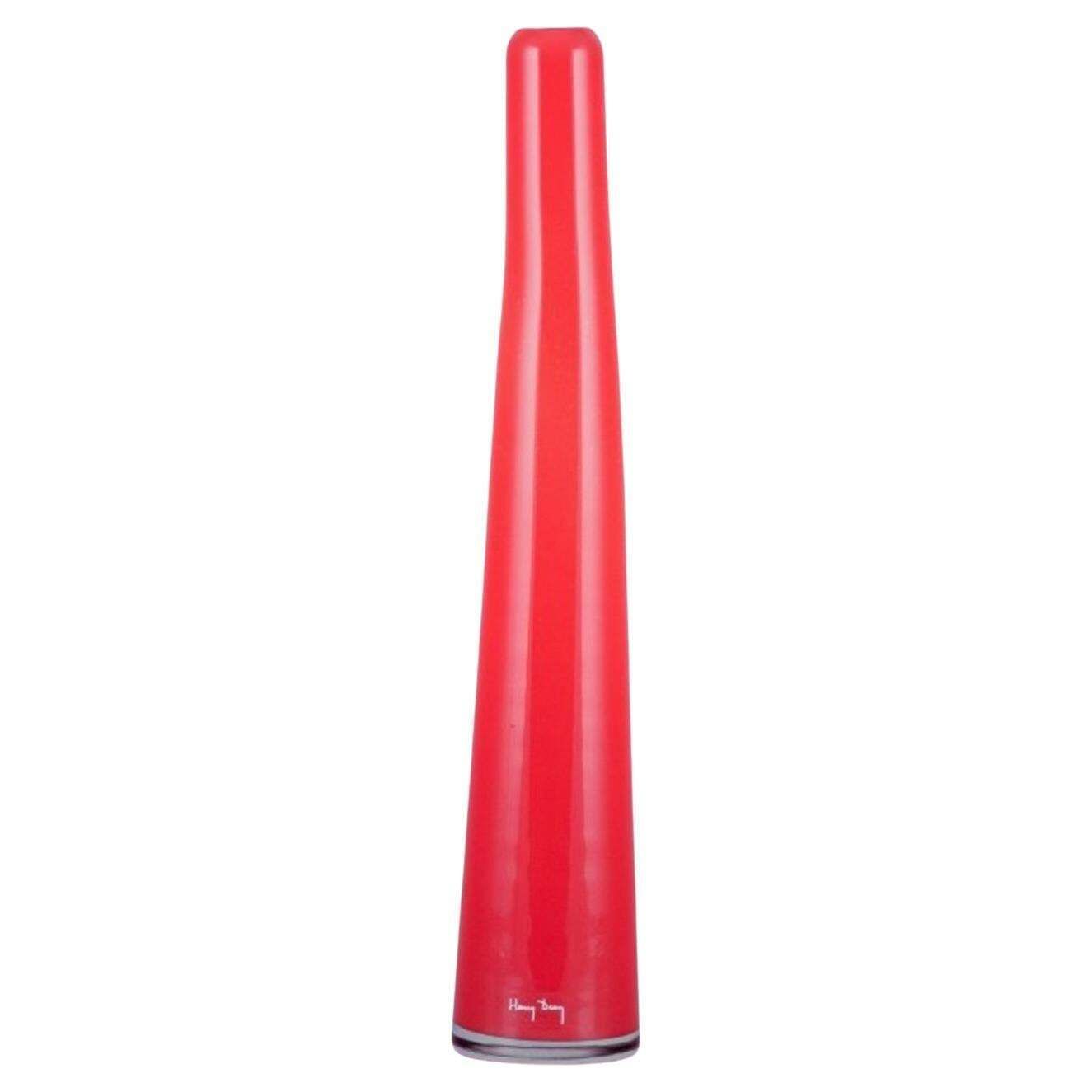 Henry Dean, Belgian Glass Artist. Tall And Slender Art Glass Vase. Orange Glass.