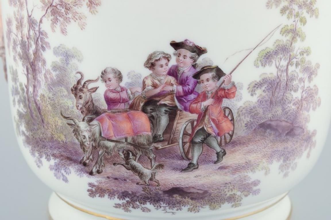 Antique Meissen Flowerpot In Porcelain. With Motif Of Faun And Bucolic Scenes. photo Home Decor
