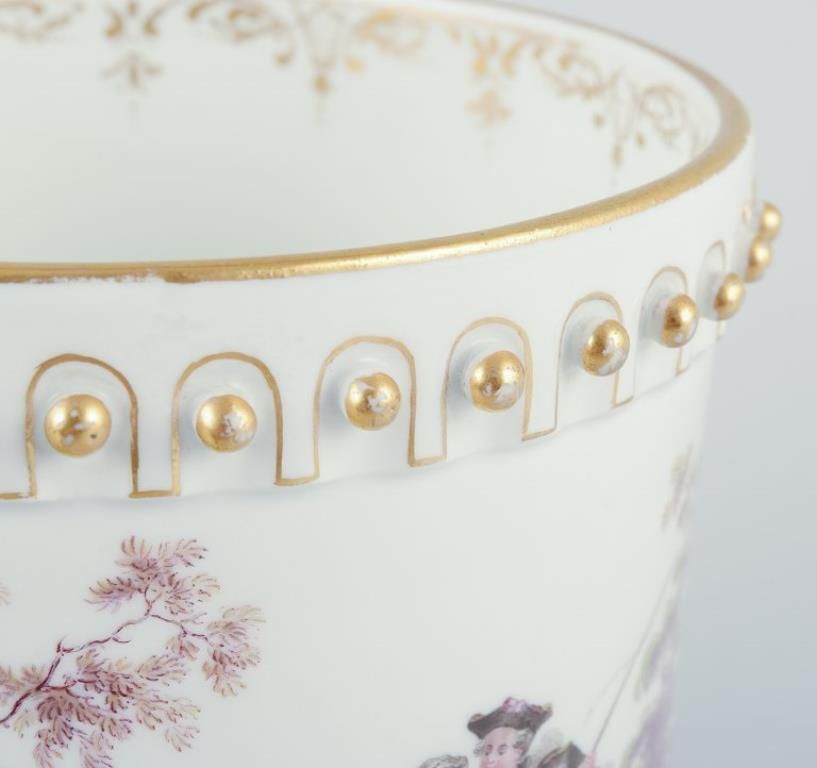 Antique Meissen Flowerpot In Porcelain. With Motif Of Faun And Bucolic Scenes. photo buy
