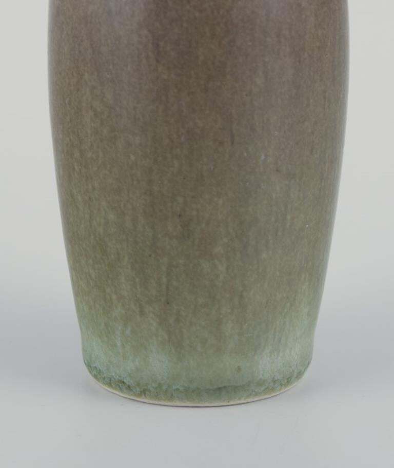 Per Linnemann Schmidt For Palshus. Ceramic Vase In Olive Green Hare Fur Glaze. photo for sale