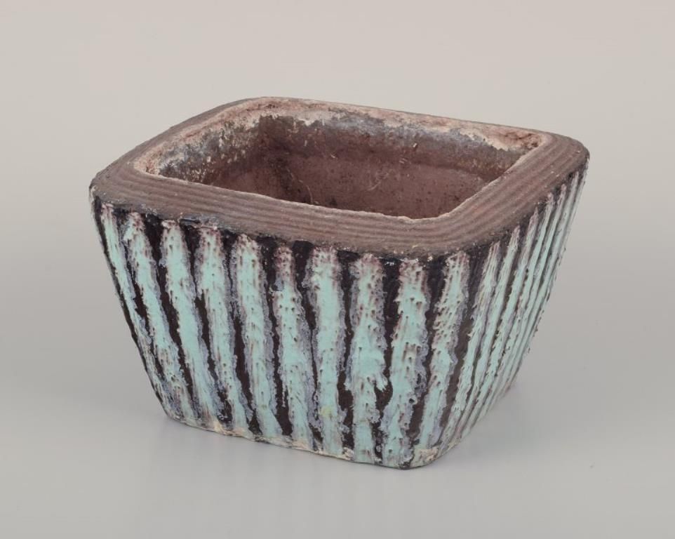 Hjördis Oldfors For Upsala Ekeby. Rare Flower Pot With Stripes. photo for sale