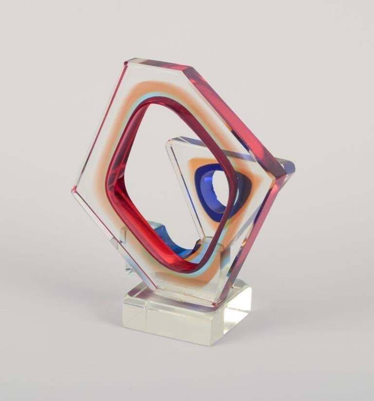Tiozzo & Ferro For Murano. Cubist Sculpture In Art Glass. Dated 1970 photo for sale