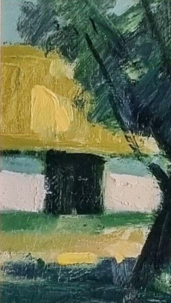 Original Vintage Swedish Mid Century Landscape  Farmyard  Bengt Hillgrund (1935 1981) photo Art