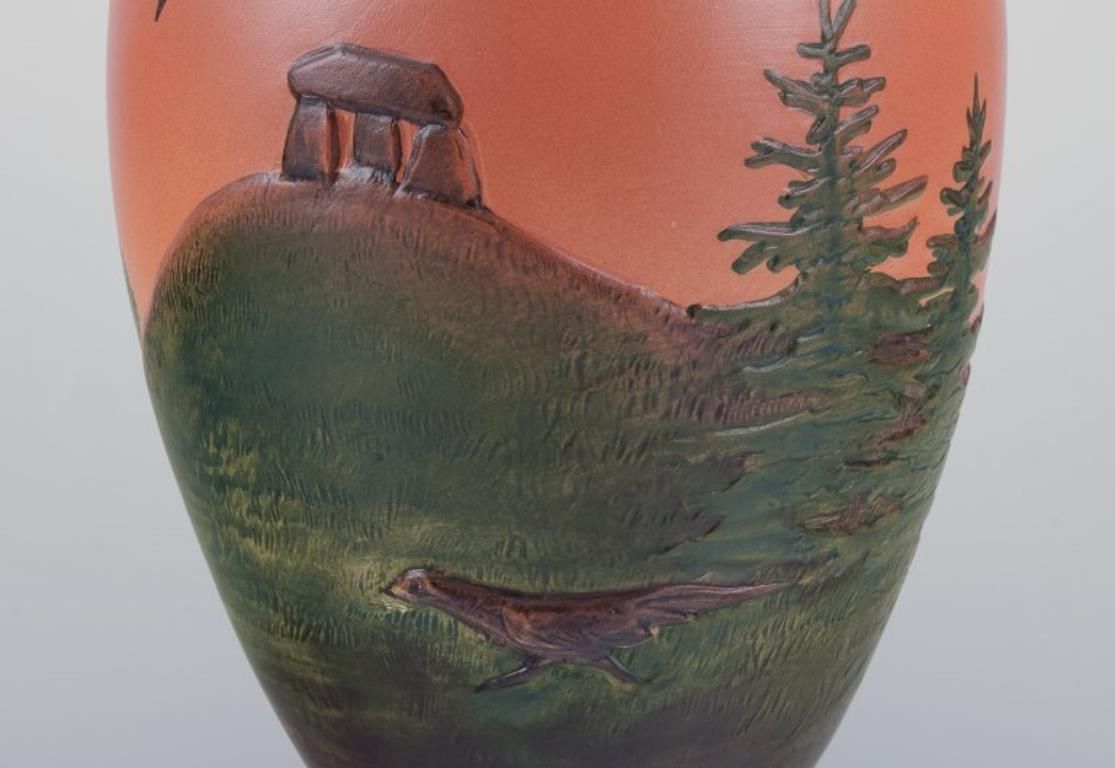 Ipsen's Denmark.  Vase In Glazed Ceramic With Motif Of Landscape. photo furniture