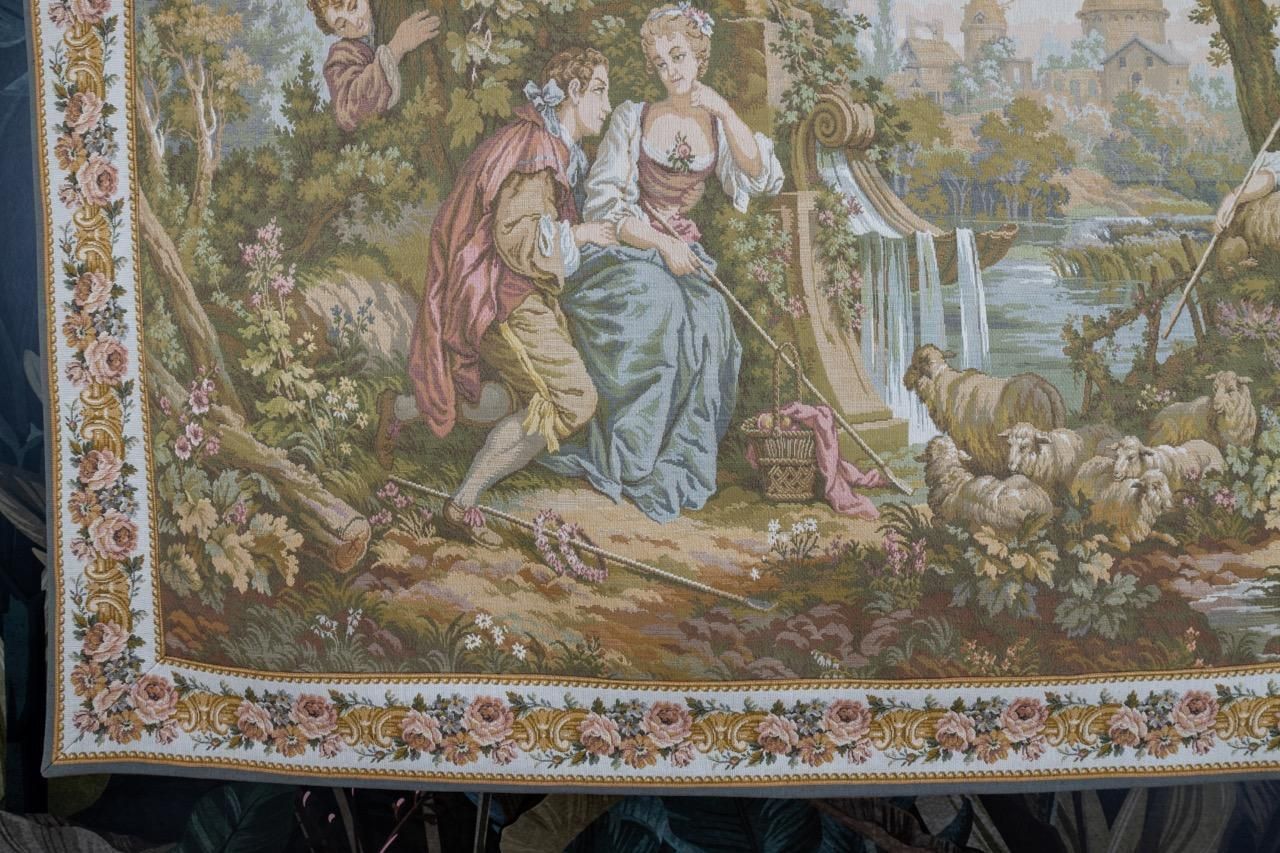 French Vintage Tapestry Wall Hanging Gallant Scene photo furniture