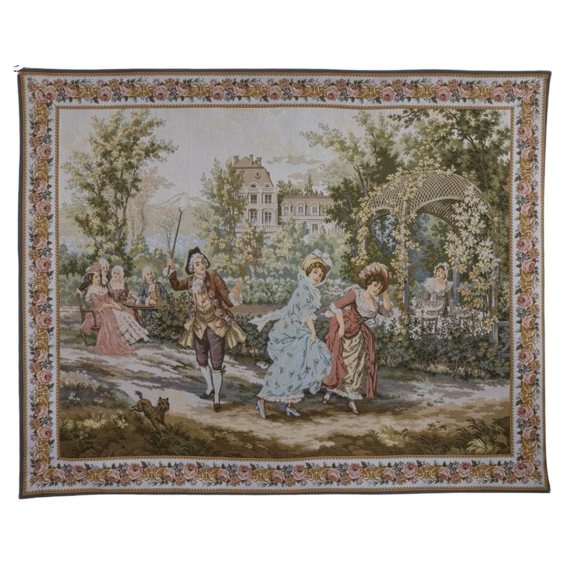 French Vintage Tapestry Gallant Scene By Jp Paris Panneaux Gobelins