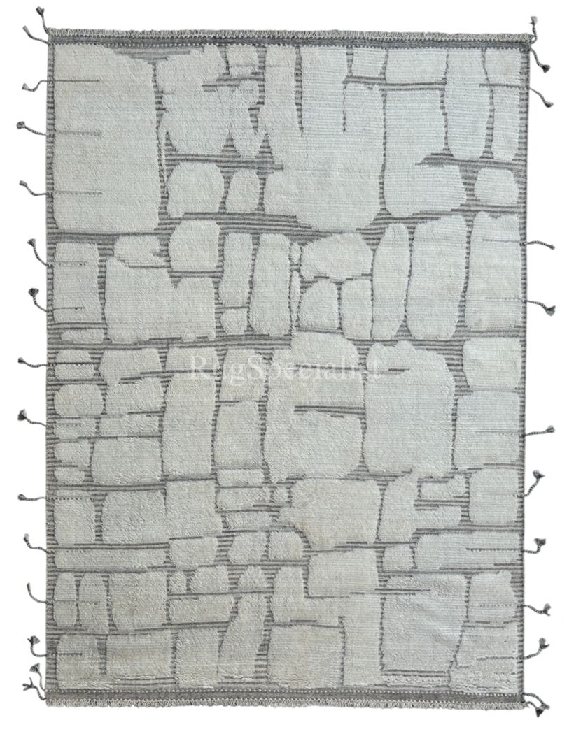 275x365 Cm Hand Knotted Moroccan Design Rug. Vintage Beni Ourain Carpet. 100% Natural Wool