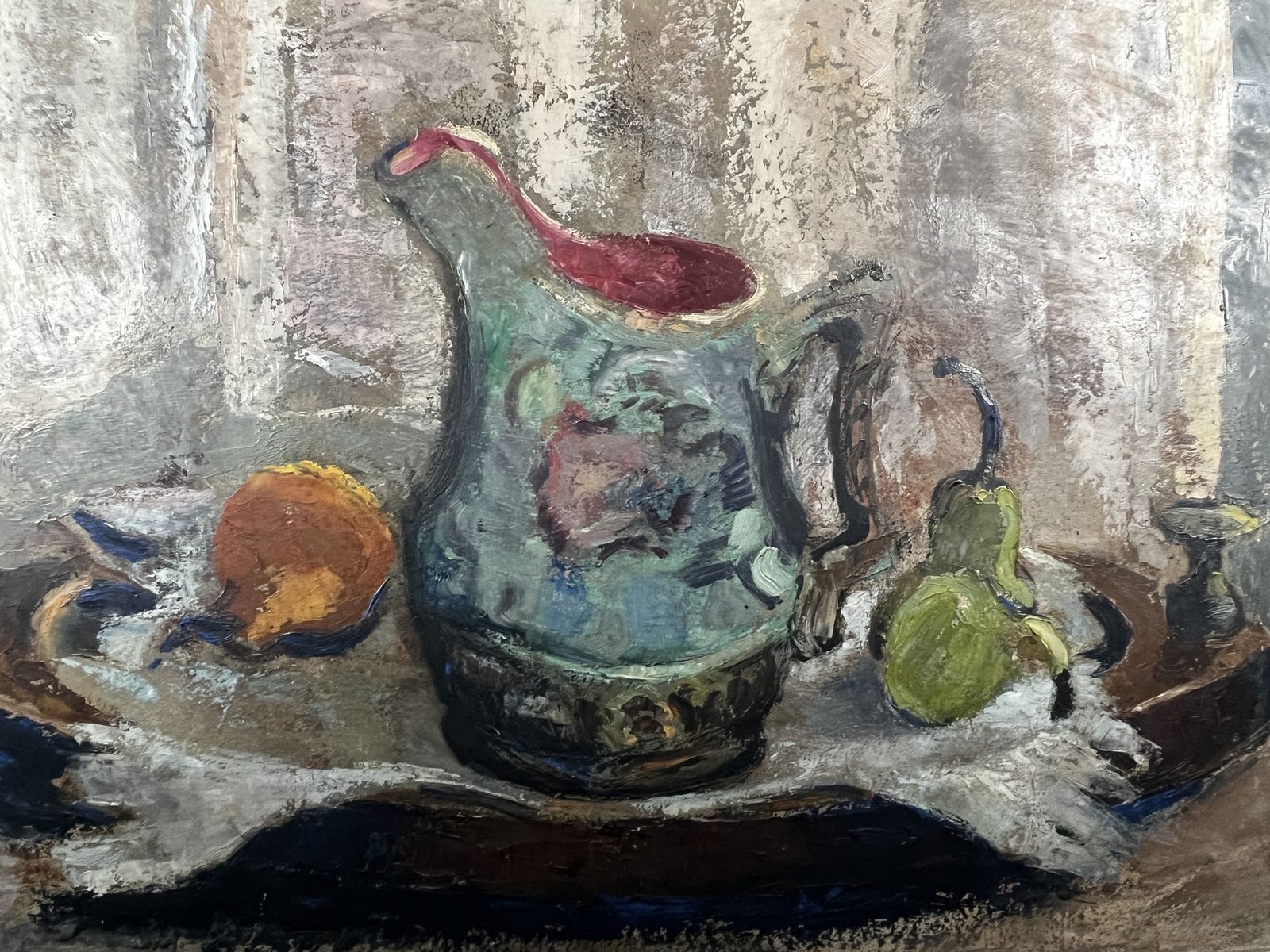 photo furniture 1948 Mid Century Still Life With Jug – Signed Oil On Canvas By Suzanne Thienpont (1905–2003)
