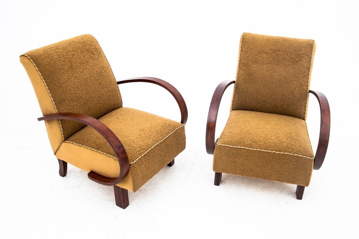 Yellow Boucle Armchairs By J. Halabala, Czechoslovakia, 1930s photo vinterior