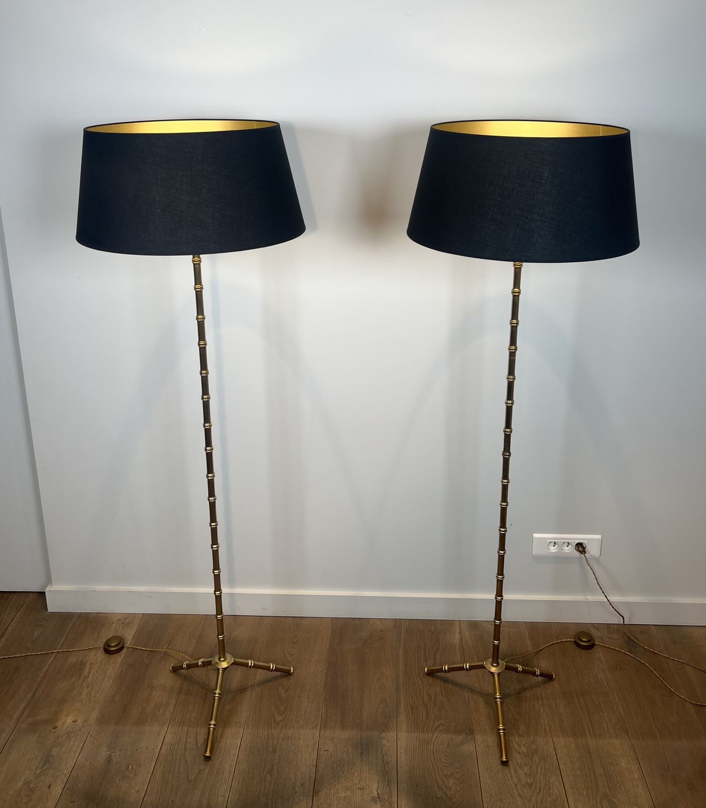 Pair Of Faux Bamboo Floor Lamps In Bronze And Brass By Jacques Adnet photo furniture