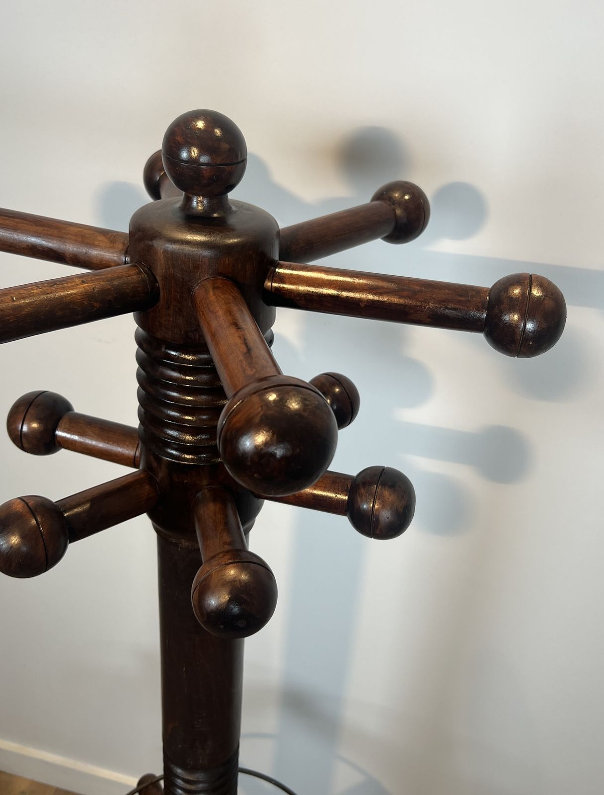 Brutalist Coat Rack In Carved Oak By Charles Dudouyt photo vintage