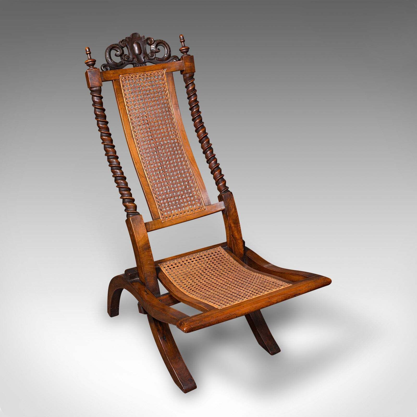 Antique Folding Steamer Chair, English, Bergère, Campaign Lounge Seat, Victorian