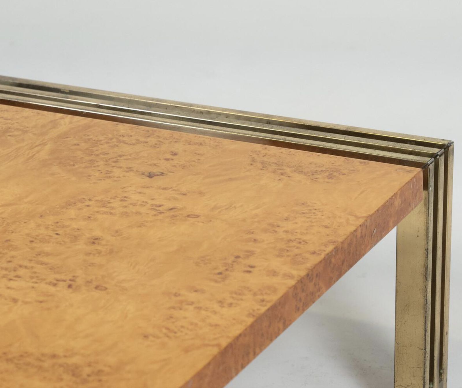 Mid Century Burl Wood And Brass Coffee Table photo Furniture