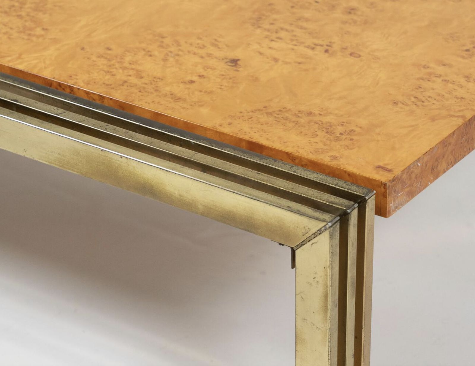 Mid Century Burl Wood And Brass Coffee Table photo 1220.0