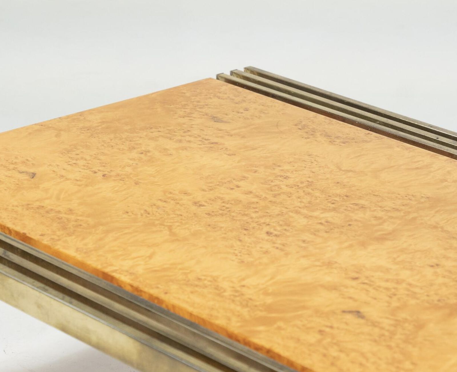 photo furniture Mid Century Burl Wood And Brass Coffee Table