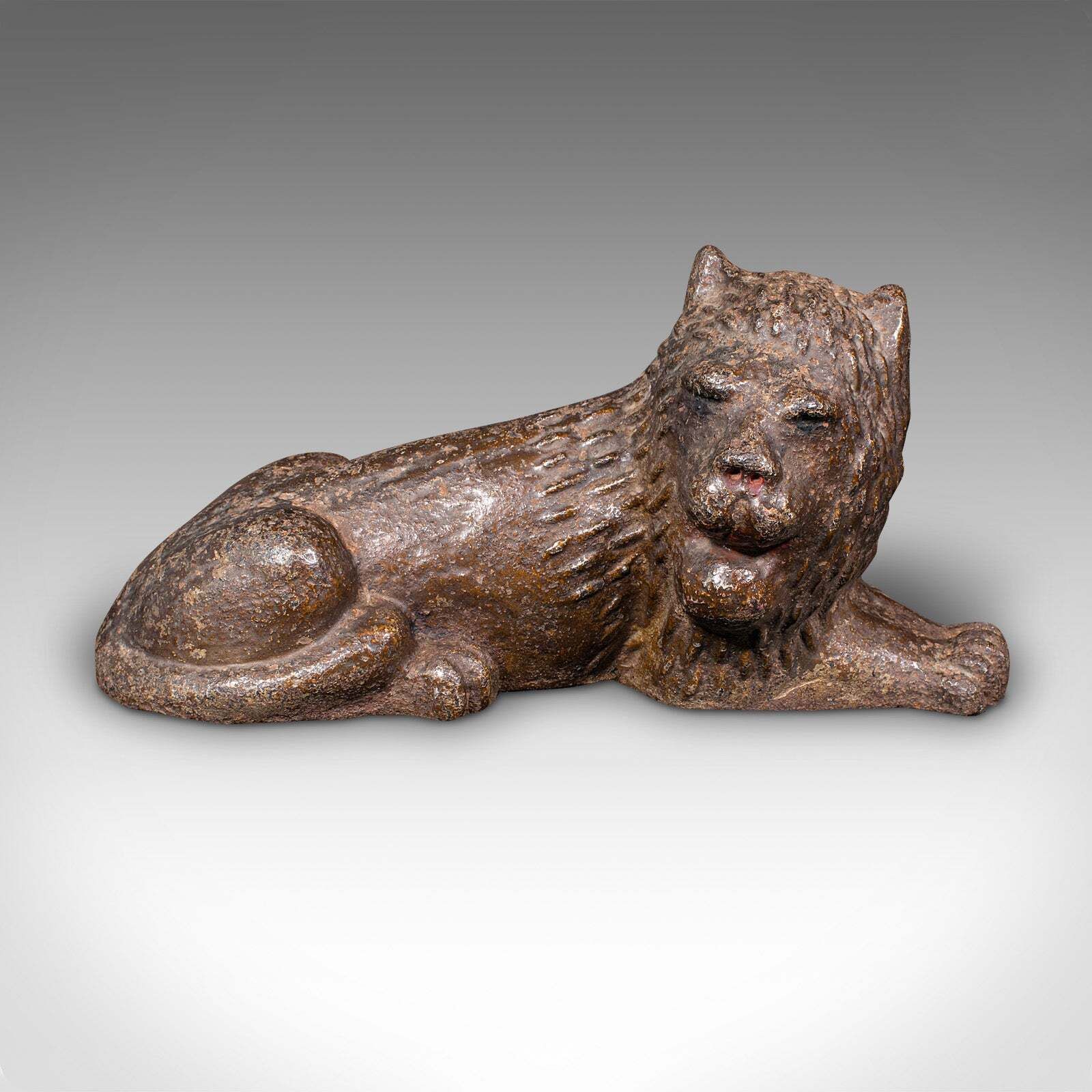 Antique Lion Doorstop, English Cast Iron Figurative Door Keeper, Victorian, 1850 photo furniture
