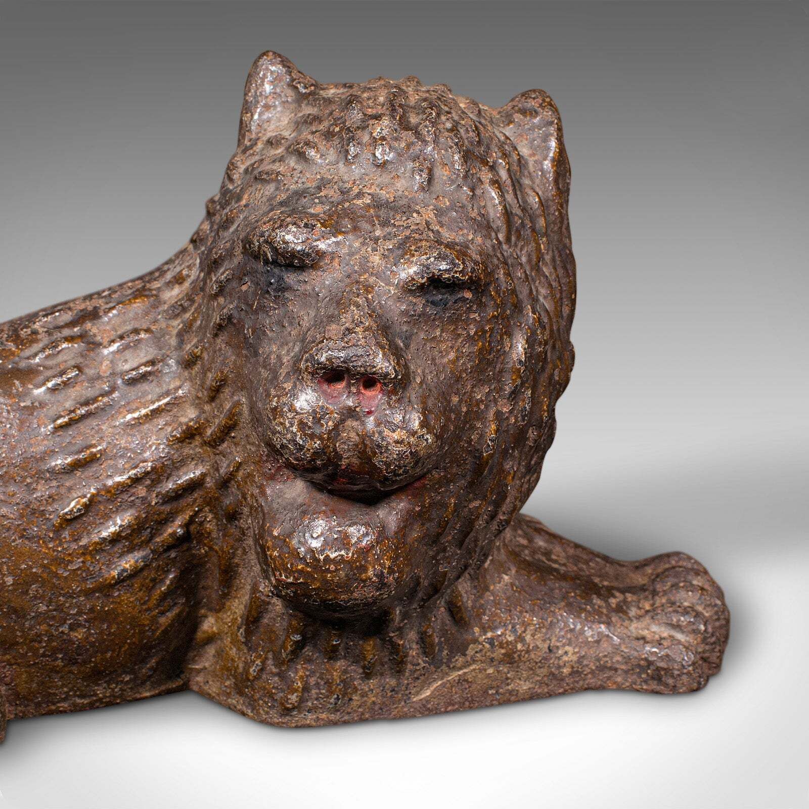 Antique Lion Doorstop, English Cast Iron Figurative Door Keeper, Victorian, 1850 photo vintage