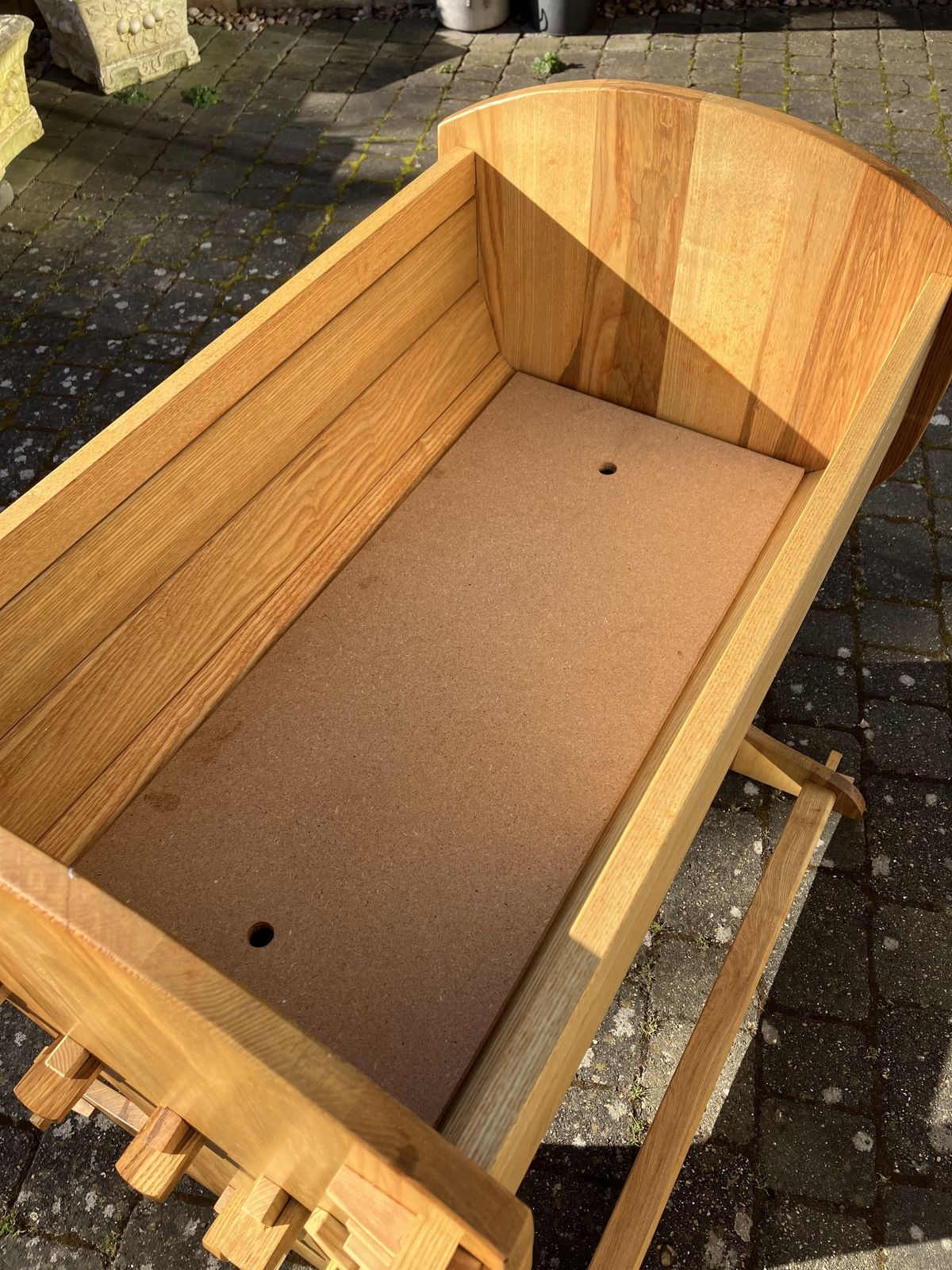 Solid Ash Rocking Cradle.  A Bespoke Commission In 1980, Used For 1 Baby Only. Will Flat Pack For Storage And Transportation. No Tools Required, Through Mortice &  Tenon Assembly. Excellent Condition. photo for sale