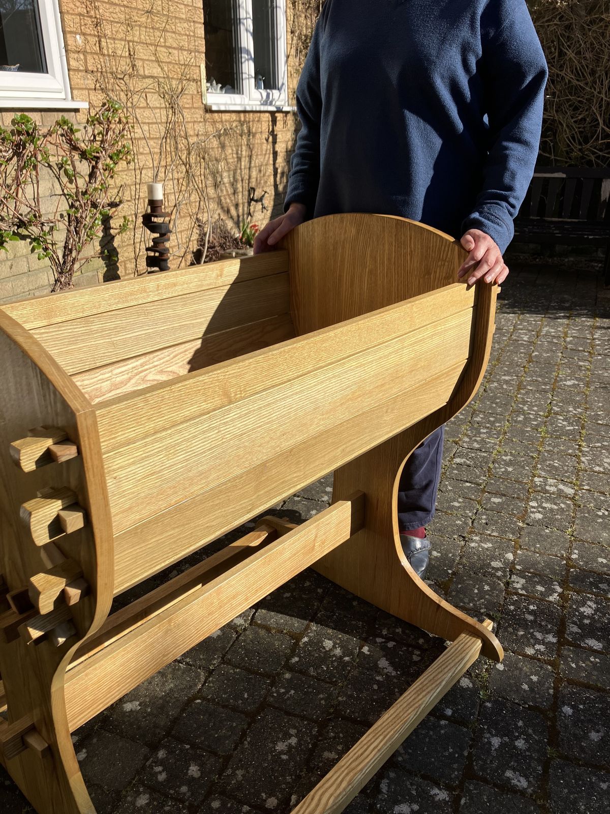 Solid Ash Rocking Cradle.  A Bespoke Commission In 1980, Used For 1 Baby Only. Will Flat Pack For Storage And Transportation. No Tools Required, Through Mortice &  Tenon Assembly. Excellent Condition. photo vinterior