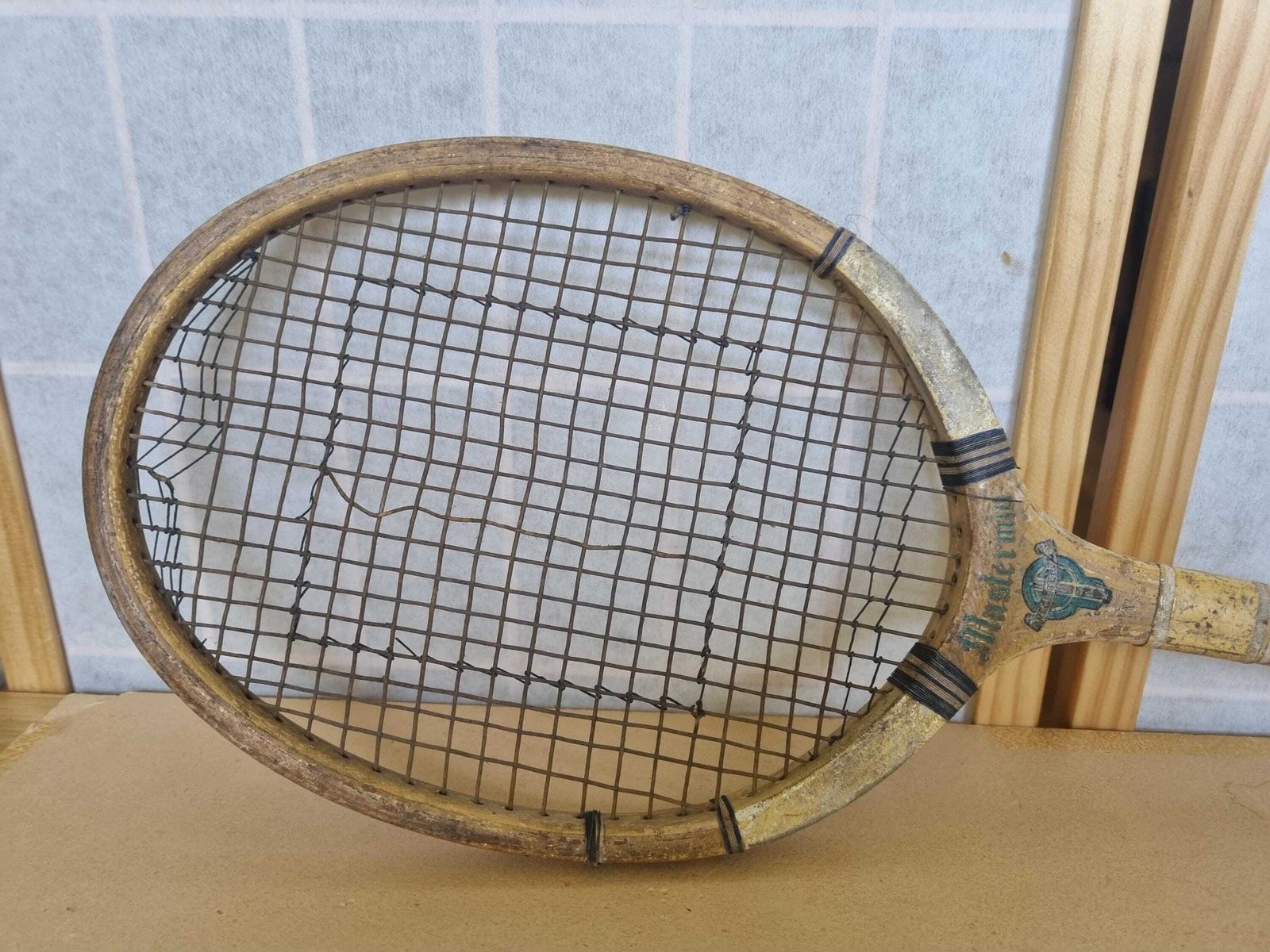 Antique Wooden Tennis Racket Slazenger England photo furniture