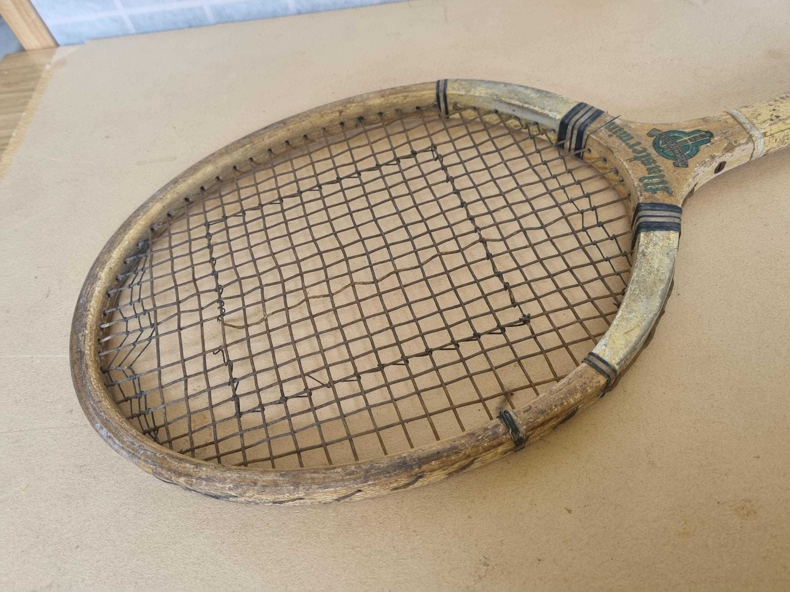 Antique Wooden Tennis Racket Slazenger England photo vintage