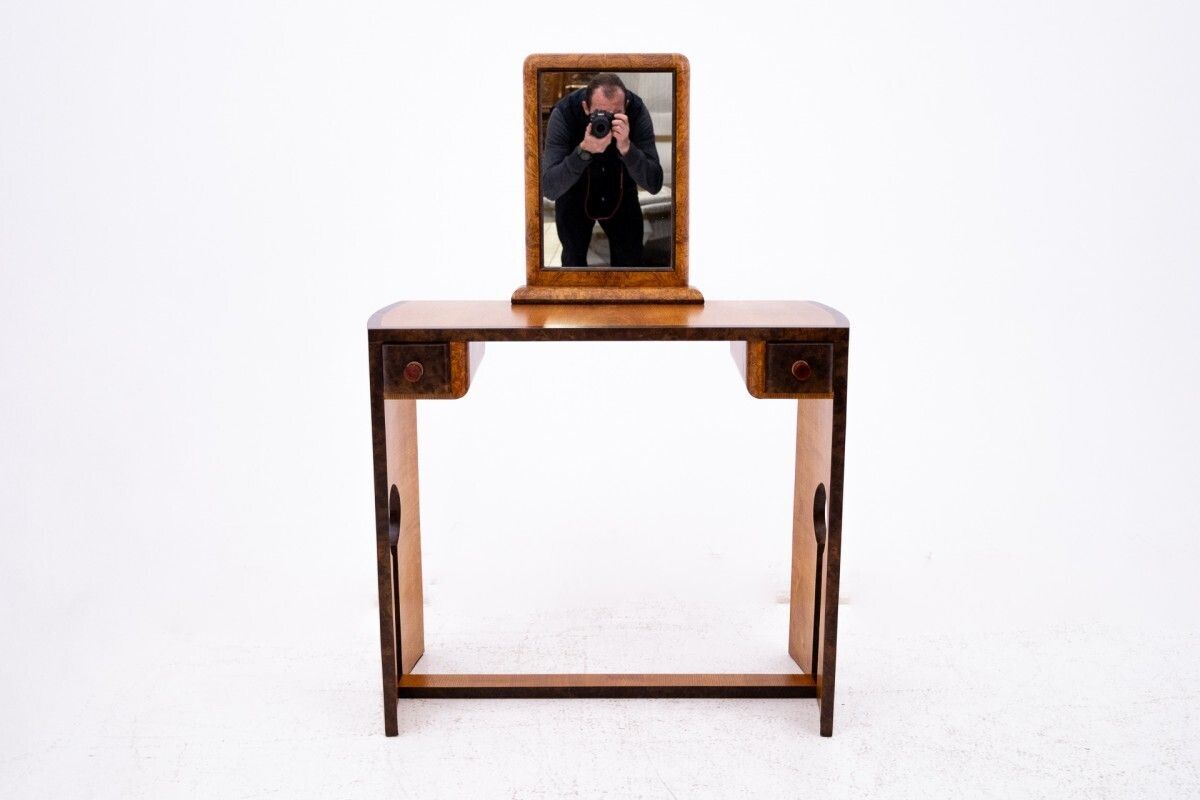 Art Deco Dressing Table + Chair Set, Poland, Art Deco, Ca. 1940. photo vinterior