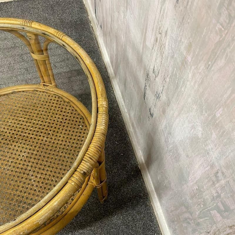 Vintage Bamboo And Rattan Glass Topped Round Side Coffee Table Shelf Under photo vintage