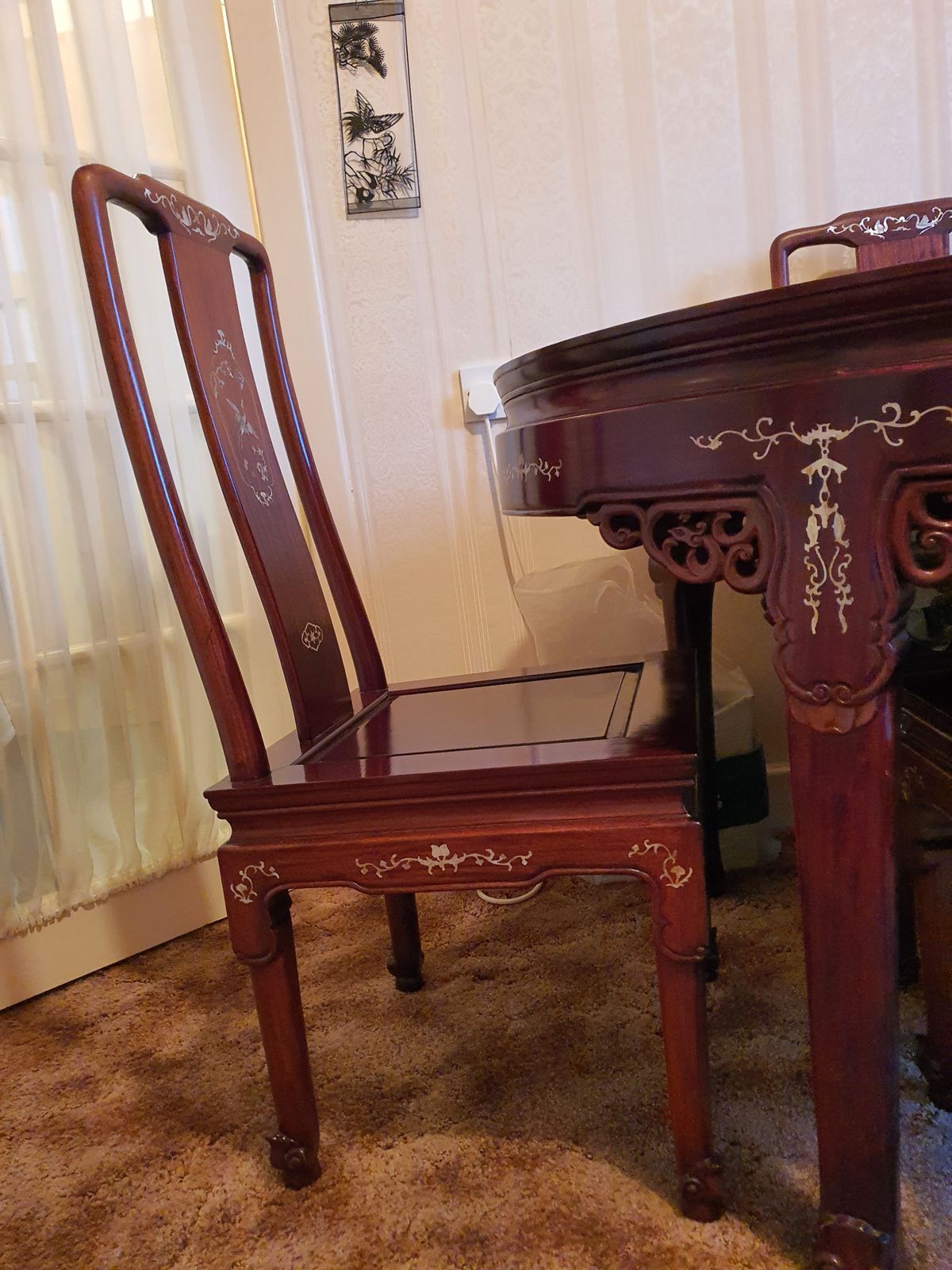 Beautiful Mother Of Pearl Rosewood Table And Chairs photo for sale