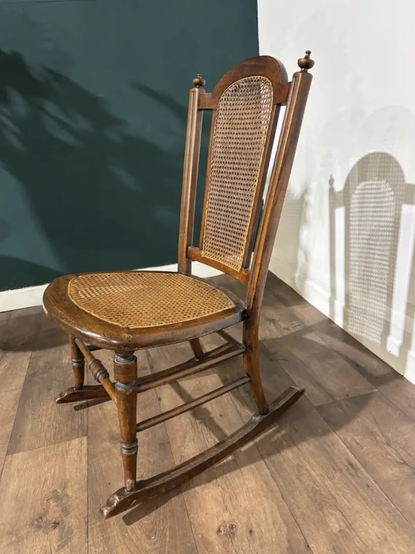 Edwardian Mahogany Rocking Chair With Berge Style Seat & Back Panel photo Furniture