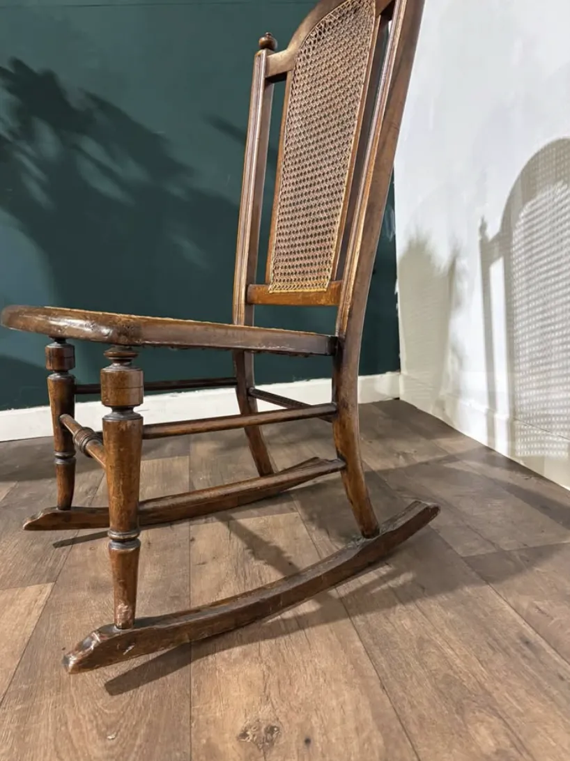 Edwardian Mahogany Rocking Chair With Berge Style Seat & Back Panel photo 239.0